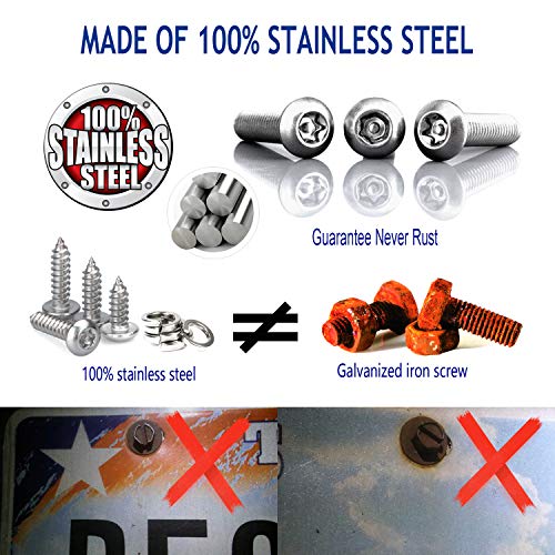ZXFOOG Anti Theft License Plate Screws- Stainless Steel Bolt Fasteners Kits for Car Tag Frame Holder, Tamper Resistant Mounting Hardware,1/4"(M6) Security Screw Set,Rust Proof, Black Screw Caps - Image 2