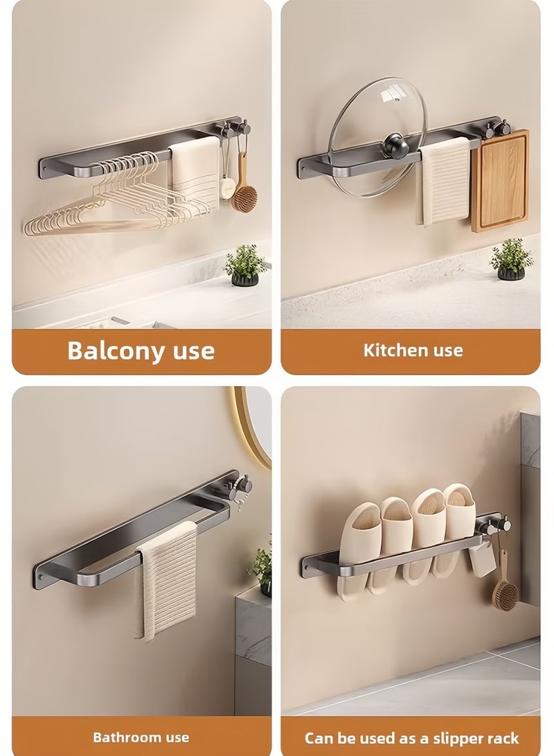 Poxvalzor 2PCS 50cm Bathroom Towel Rack, Wall Mount Storage Rack, Towel Bar for Bathroom, Towel Rack with Hooks, Wall-mounted Bathroom Storage Rack, No Punching Required Storage Shelves Shower Organizer with Portable Hooks - Image 3