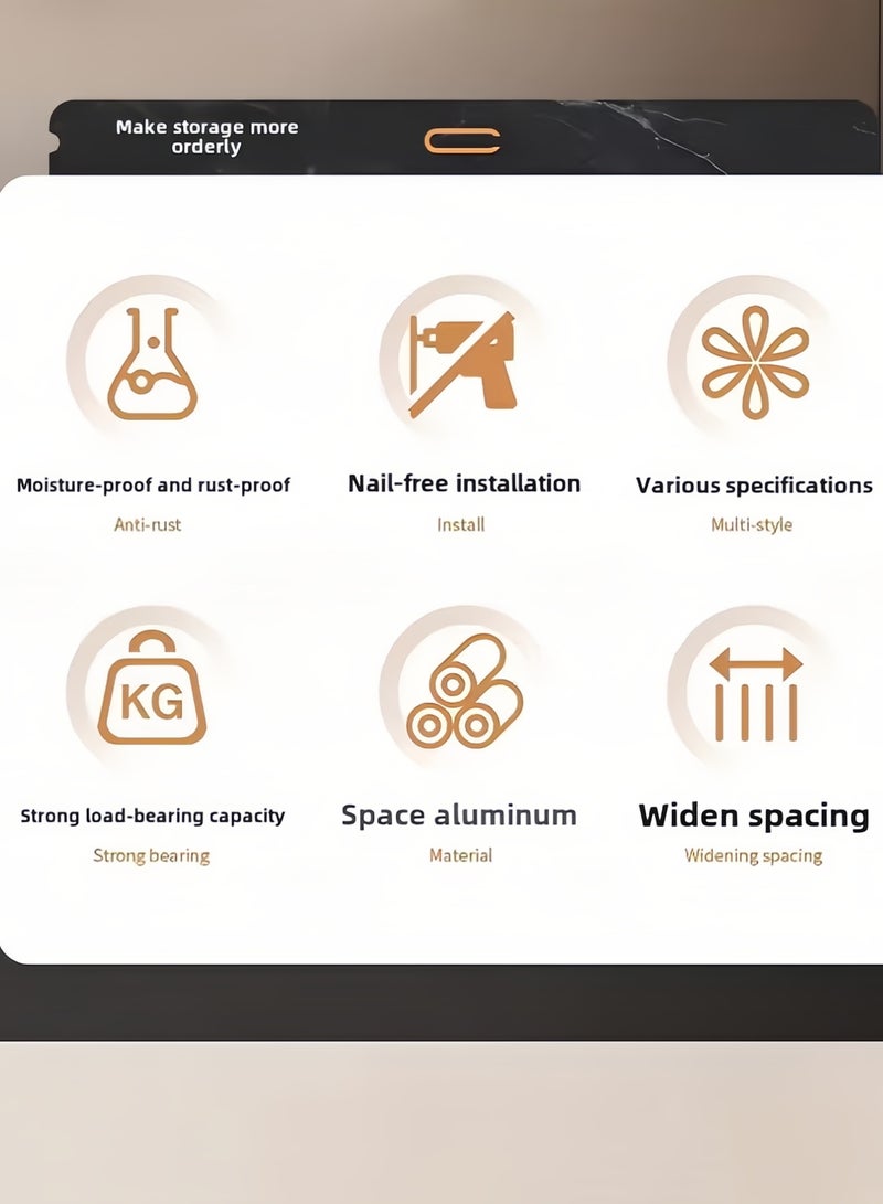 Poxvalzor 2PCS 50cm Bathroom Towel Rack, Wall Mount Storage Rack, Towel Bar for Bathroom, Towel Rack with Hooks, Wall-mounted Bathroom Storage Rack, No Punching Required Storage Shelves Shower Organizer with Portable Hooks - Image 5