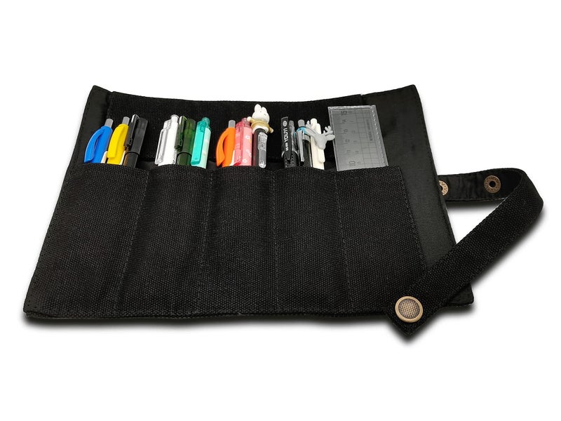 Funny live Pure Color Pen Pencil Wrap Pencils Roll Holder,Simple Retro Style Pen Pouch Bag Coloring Pencils Organizer Holder Colored Pen Paint Brush Storage Pouch (Black) - Image 4