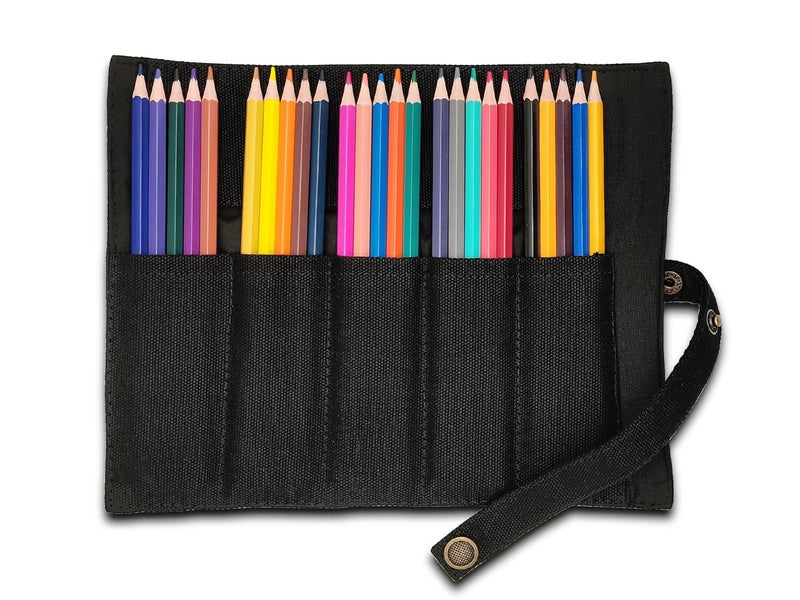 Funny live Pure Color Pen Pencil Wrap Pencils Roll Holder,Simple Retro Style Pen Pouch Bag Coloring Pencils Organizer Holder Colored Pen Paint Brush Storage Pouch (Black) - Image 5