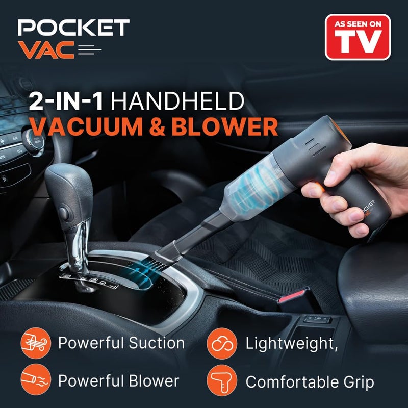 Pocket Vac مكنسة كهربائية محمولة جيب لاسلكية مدمجة، مكنسة خفيفة الوزن للاستخدام اليدوي في المنزل والمطبخ وزوايا السيارة والأثاث وشعر الحيوانات الأليفة والغبار وفتات الطعام - Image 2