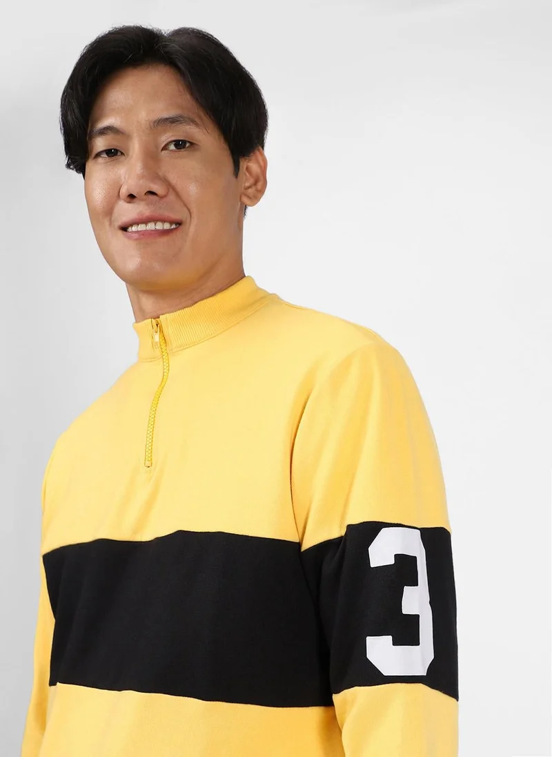 Urbano Fashion  Urbano Fashion Men's Yellow Cotton Color Block Round Neck Sweatshirt for Men | Best Price UAE