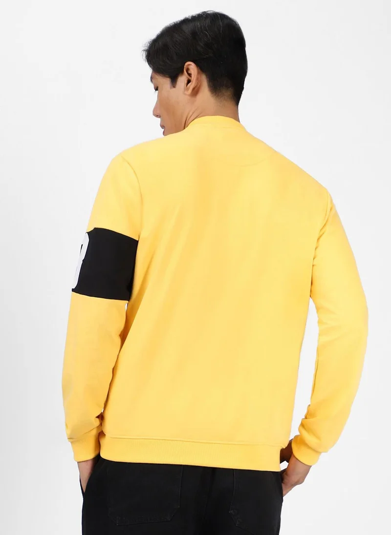 Urbano Fashion  Urbano Fashion Men's Yellow Cotton Color Block Round Neck Sweatshirt for Men | Best Price UAE