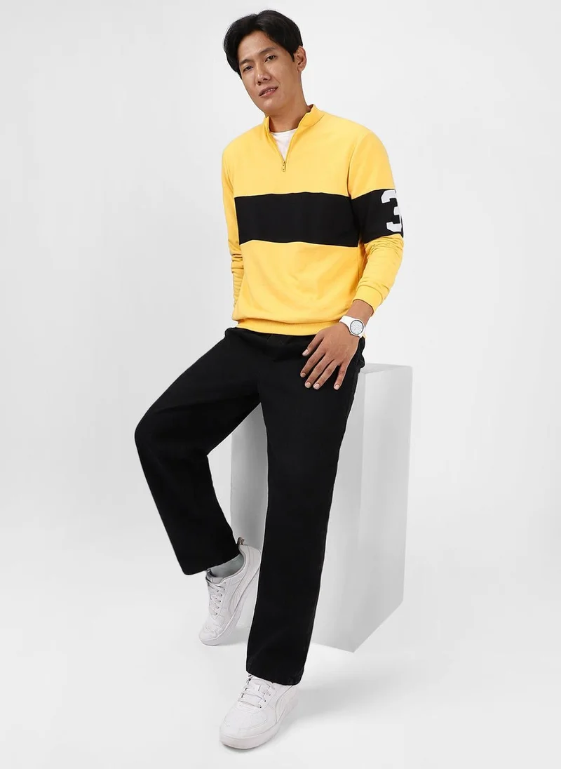 Urbano Fashion  Urbano Fashion Men's Yellow Cotton Color Block Round Neck Sweatshirt for Men | Best Price UAE