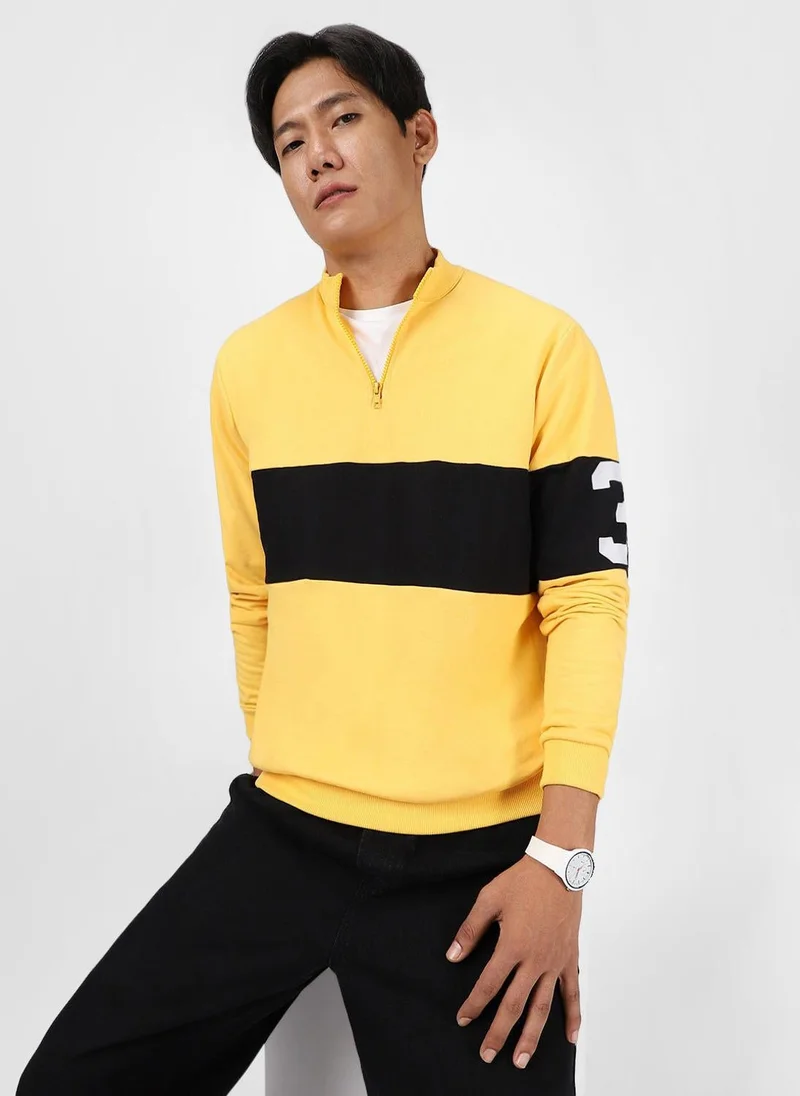 Urbano Fashion  Urbano Fashion Men's Yellow Cotton Color Block Round Neck Sweatshirt for Men | Best Price UAE