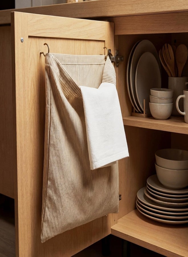 Ribbonlic Reusable Rag Cloth & Dish Towel Holder Natural Cotton Vintage Bag for Kitchen, Laundry Room, Bathroom Storage(Ecru,Horizontal Stripes) - Image 3