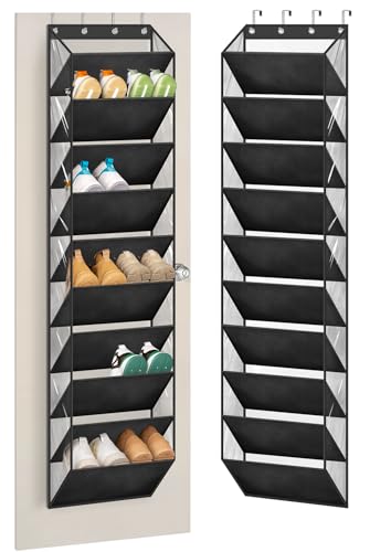 AOODA 10 Tier Clear Over the Door Shoe Organizer Storage Deep Pockets Large Hanging Shoe Rack for Closet Door Fit 20 Pairs Shoe Holder Hanger for Sneakers Boots Black