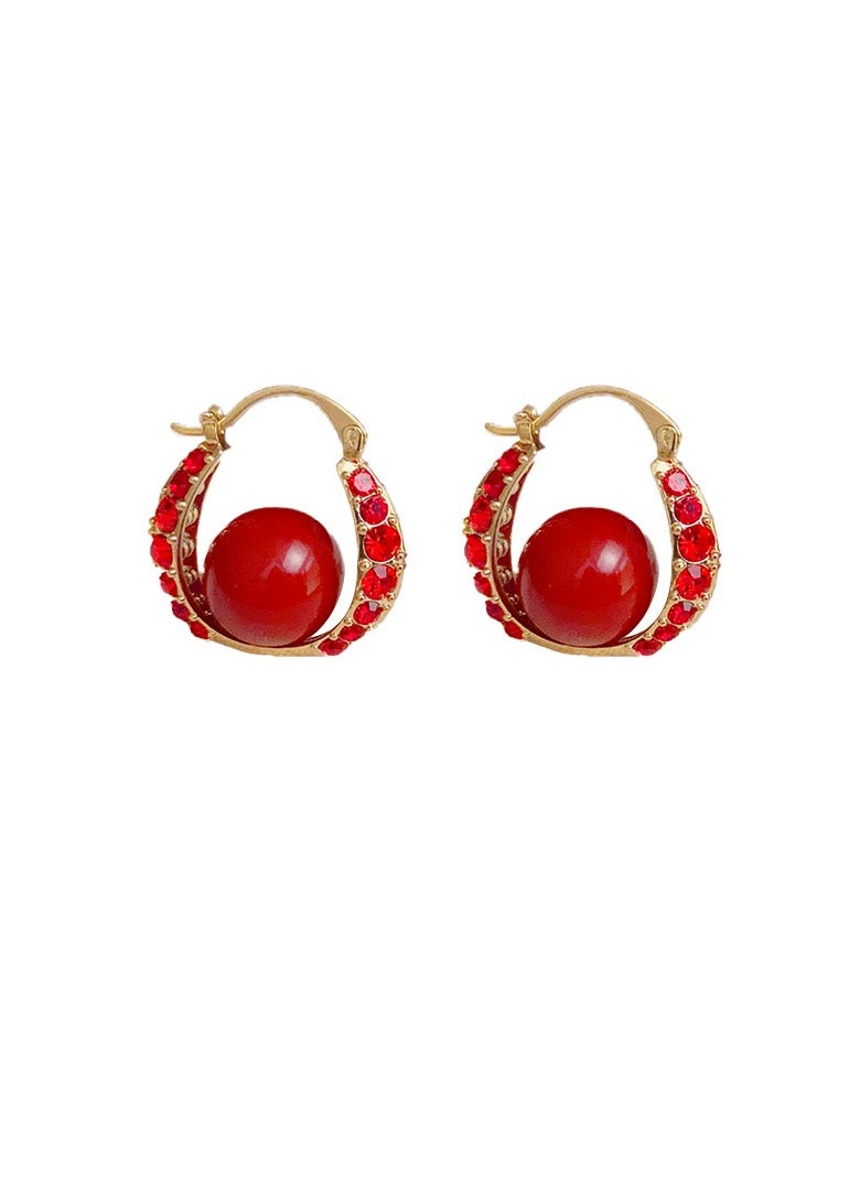 Generic - Red Pearl Zirconia Earrings - Image 1