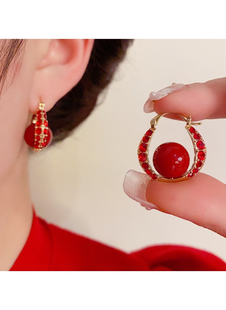 Generic - Red Pearl Zirconia Earrings - Image 1