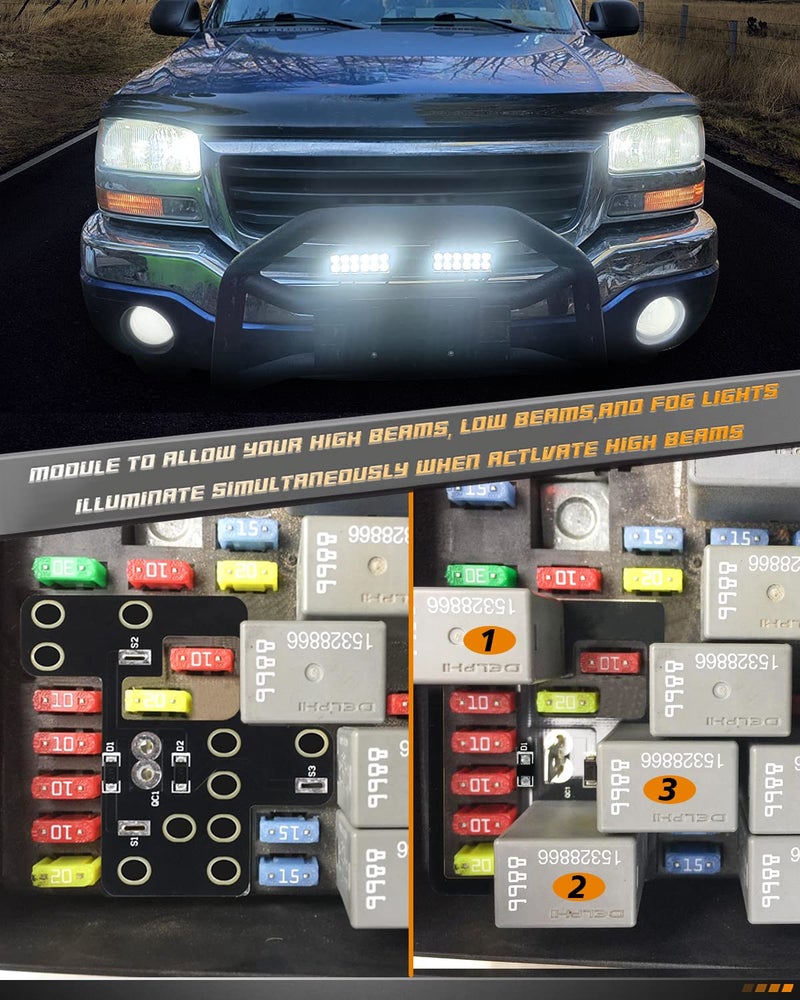 HERCOO Light Module for GM, 6 High Mod, Fog lights Low Beams and High Beams Lamp On Simultaneously Compatible with Chevy Silverado GMC Sierra 1500/2500/3500 Classic 2003-2007 - Image 2