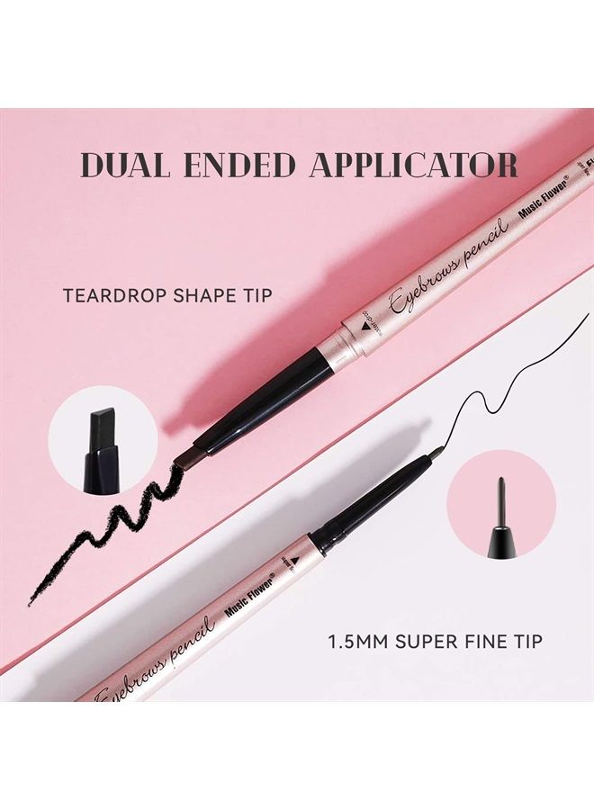 Music Flower Eyebrow Pencil Double Ended, Waterproof Natural Brow Enhancing Pen, Long lasting Eye Makeup, Pack of 1, Black - Image 2