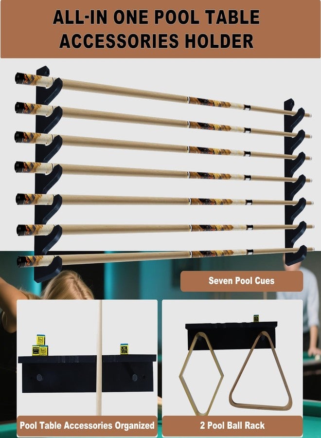 Lnmuzm Black Wall-Mounted Pool Stick Holder, Wooden Billiards Pool Cue Rack Holds 7 Cue Sticks and 2 Pool Ball Racks, Pool Table Accessories Organizer for Billiard Rooms or Clubs - Image 4
