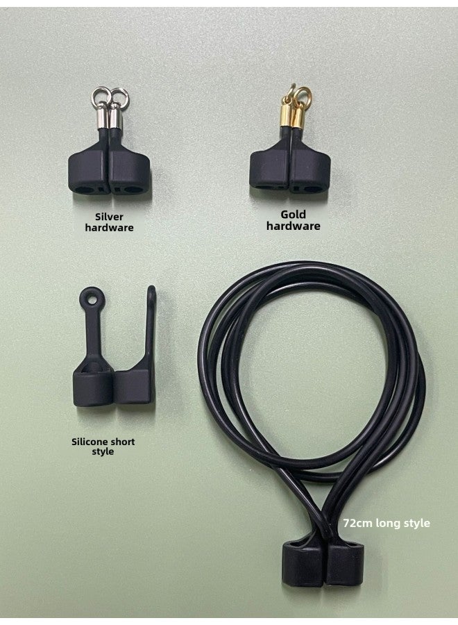 For Apple AirPods234 Generation Huawei Xiaomi Air2Spro2 Magnetic Headset Anti-lost Rope Silicone Lanyard-Color:Black-Applicable Models:Airpods Classy Silver Hardware Short Silicone Lanyard (price Of 1 Pair) - Image 1