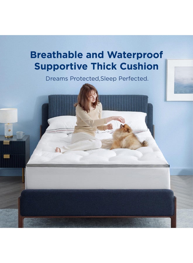 Bedsure Bedsure Waterproof Mattress Topper Queen 800GSM Extra Thick Mattress Protector Pillow Top with 8-21" Deep Pocket, Mattress Pad Fitted, Soft Bed Topper for Queen Size Bed  - Image 1