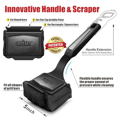 GRILLART Grill Brush Bristle Free. SteamWizards BBQ Replaceable Cleaning Head, Seamless-Fit Scraper Tools for Cast Iron/Stainless-Steel Grates Griddle, Safe Barbecue Grill Cleaner Brush-Dark Black - Image 4