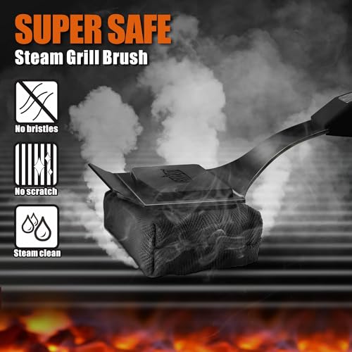 GRILLART Grill Brush Bristle Free. SteamWizards BBQ Replaceable Cleaning Head, Seamless-Fit Scraper Tools for Cast Iron/Stainless-Steel Grates Griddle, Safe Barbecue Grill Cleaner Brush-Dark Black - Image 2
