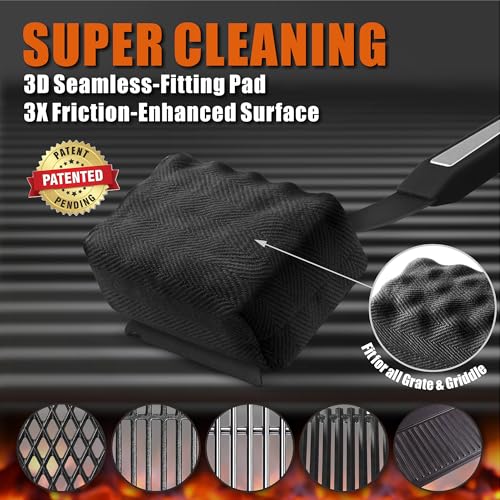 GRILLART Grill Brush Bristle Free. SteamWizards BBQ Replaceable Cleaning Head, Seamless-Fit Scraper Tools for Cast Iron/Stainless-Steel Grates Griddle, Safe Barbecue Grill Cleaner Brush-Dark Black - Image 3