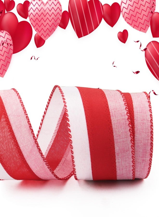 Hying شرائط هاينغ لتزيين أكاليل الزهور في عيد الحب، 2.5 بوصة × 10 ياردات، شرائط على شكل قلب بحواف سلكية، شرائط خيش بيضاء وحمراء لتزيين حفلات عيد الحب وحفلات الزفاف - Image 1