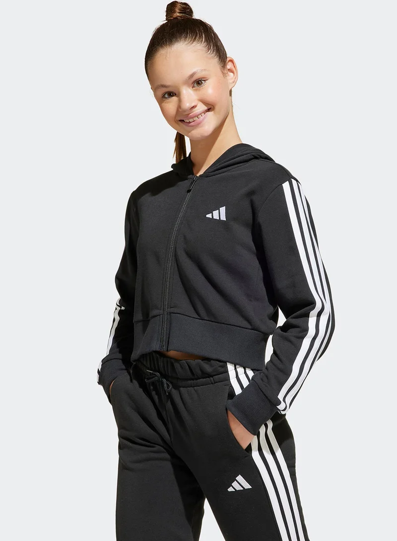 Adidas Jg 3S Ft Fz Cro Black Training Track Tops For Junior 7-8Y