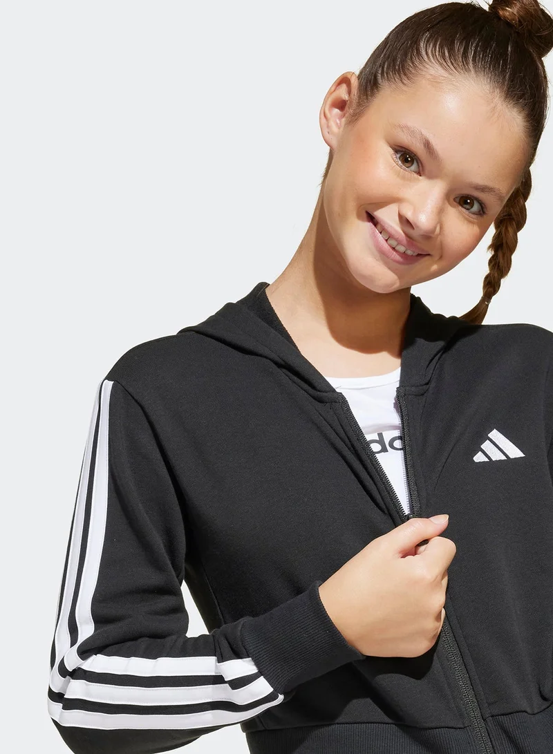 Adidas Jg 3S Ft Fz Cro Black Training Track Tops For Junior 7-8Y