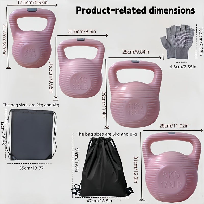 4 Colors 4 Sizes Optional Pink Fitness Kettlebell Water Dumbbell 13.2LB 6KG for Home Gym Training Equipment Aerobic Exercise with Anti Slip Gloves And Storage Bag PE Material Adjustable for Easy Portability Home Fitness Toning Abdominal Hip Lift - Image 4