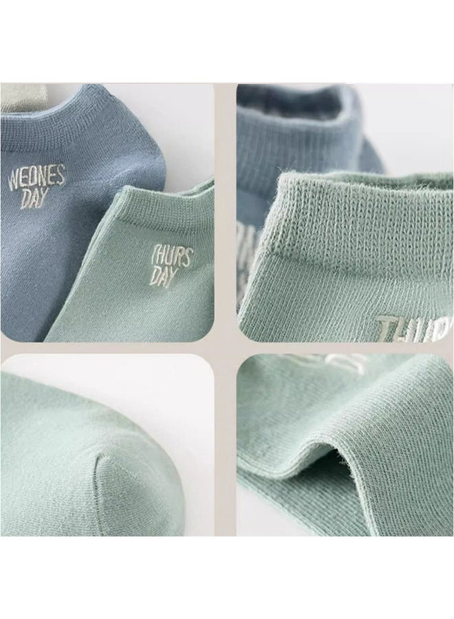 Zeemey 7-Pack Mixed Color Short Socks - Unisex Simple Letter Breathable Socks for All Seasons with Daily Wear Matching - Image 3