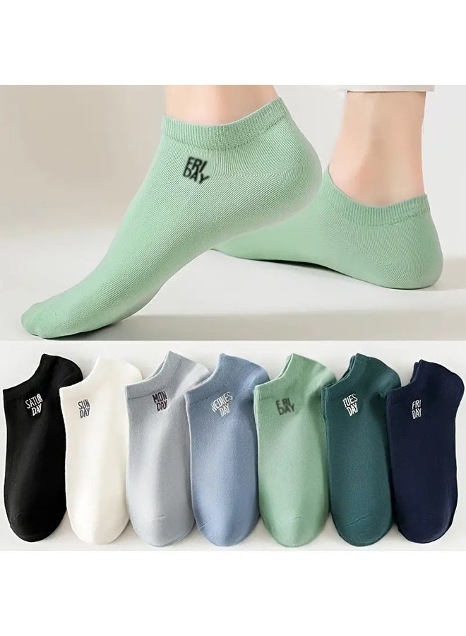 Zeemey 7-Pack Mixed Color Short Socks - Unisex Simple Letter Breathable Socks for All Seasons with Daily Wear Matching - Image 2