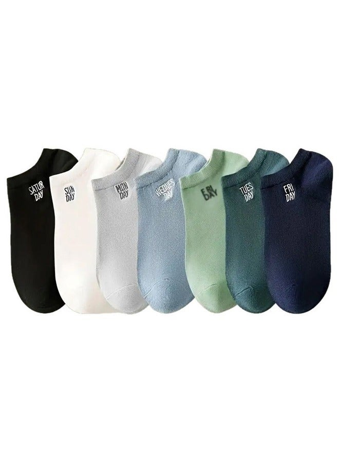 Zeemey 7-Pack Mixed Color Short Socks - Unisex Simple Letter Breathable Socks for All Seasons with Daily Wear Matching - Image 1