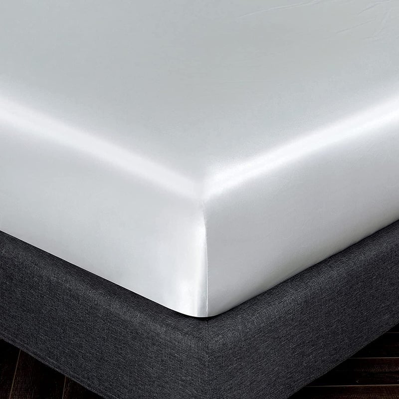Homiest White Satin Fitted Sheet Full Size Fitted Bed Sheet  Deep Pocket Fitted Sheet Only  Luxury & Ultra Soft Bedding Fitted Sheet Single Bottom Bed Sheets Sold Separately - Image 3