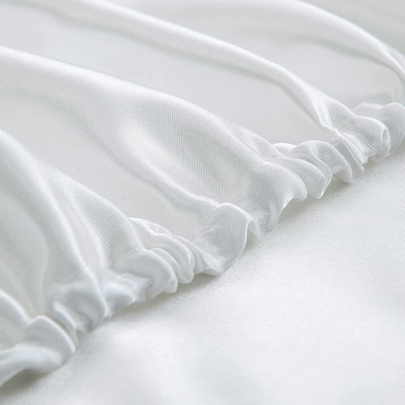 Homiest White Satin Fitted Sheet Full Size Fitted Bed Sheet  Deep Pocket Fitted Sheet Only  Luxury & Ultra Soft Bedding Fitted Sheet Single Bottom Bed Sheets Sold Separately - Image 4