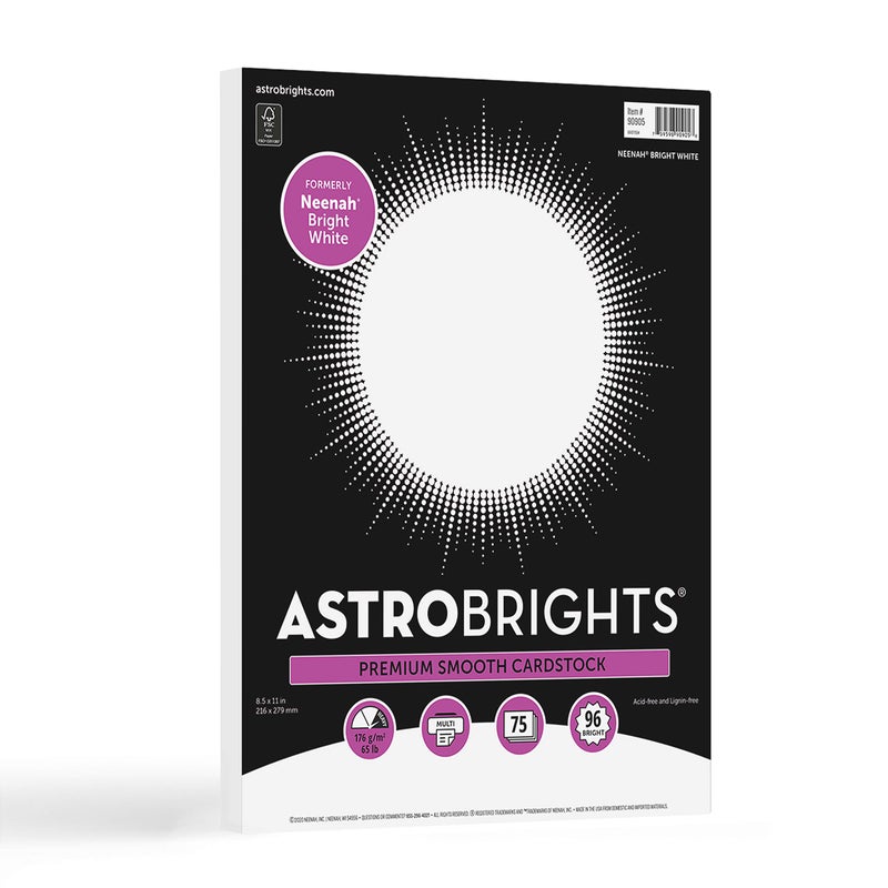 Astrobrights/Neenah Bright White Cardstock,8.5" x 11",65 lb/176 gsm,White,75 Sheets (90905-02) - Packaging May Vary,(Pack of 2) - Image 2