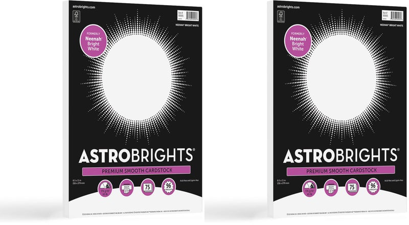 Astrobrights/Neenah Bright White Cardstock,8.5" x 11",65 lb/176 gsm,White,75 Sheets (90905-02) - Packaging May Vary,(Pack of 2) - Image 1