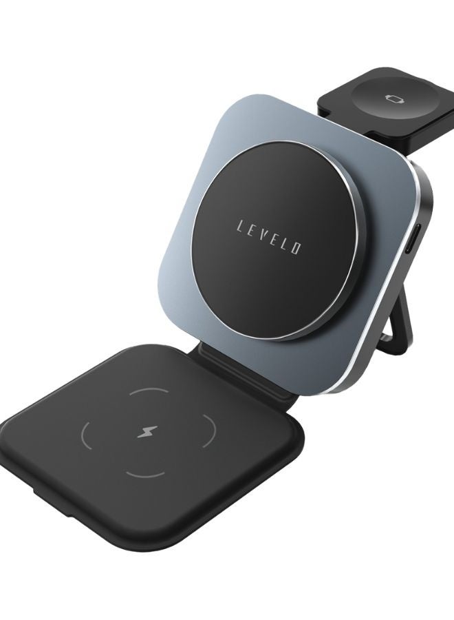 LEVELO Foldable 3-in-1 Wireless Charger – Fast Charging Station for iPhone, Apple Watch & AirPods – Black - Image 1