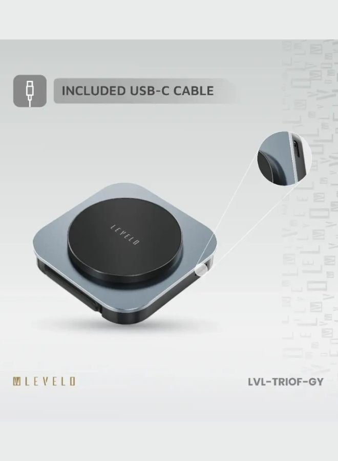 LEVELO Foldable 3-in-1 Wireless Charger – Fast Charging Station for iPhone, Apple Watch & AirPods – Black - Image 3