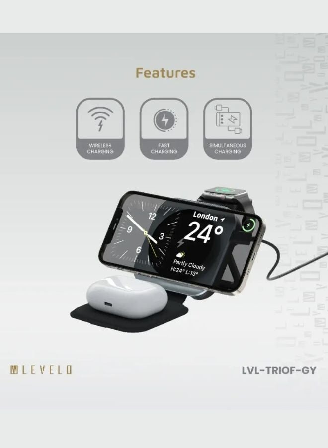 LEVELO Foldable 3-in-1 Wireless Charger – Fast Charging Station for iPhone, Apple Watch & AirPods – Black - Image 4
