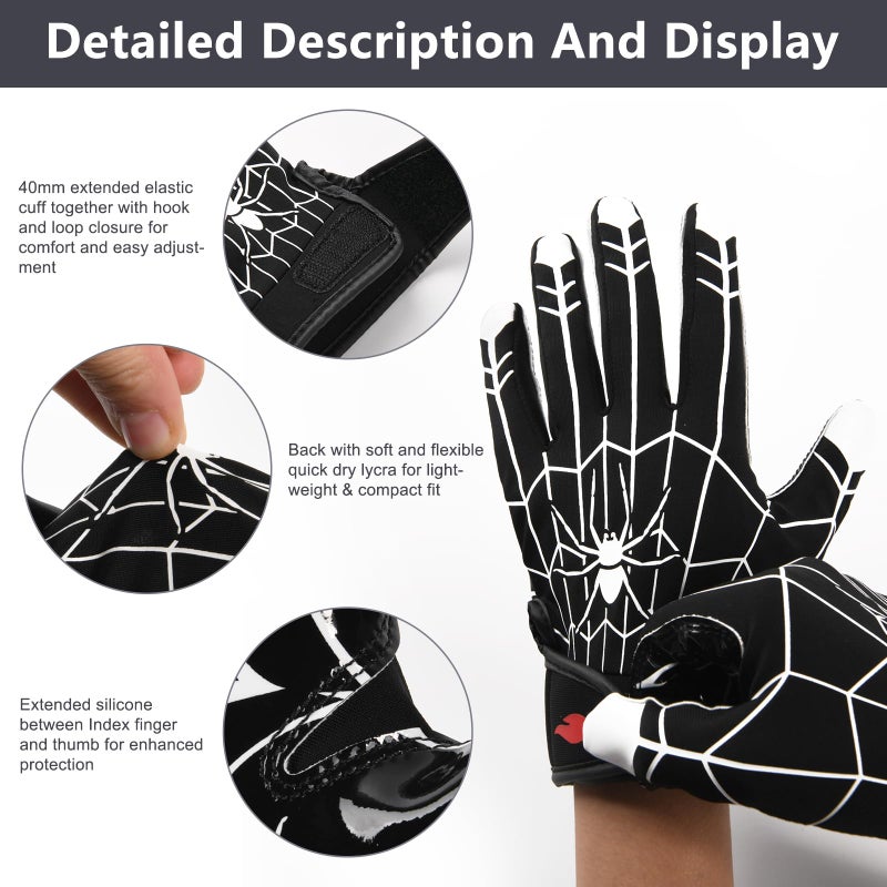 Rspgo Kids Football Gloves Youth Enhanced Grip Silicone Wide Receiver Gloves Spider Upgrades Xs/S - Image 3