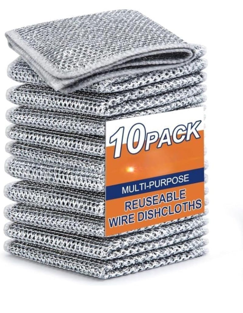 Lotus unique Lotus unique Multipurpose Wire Dishwashing Rags Dish Wash for Stain Removel Scrubber Stainless Steel Wire Heavy Duty NonScratch Scouring Double Sided Scrubbing Pad Pack of 10  - Image 1