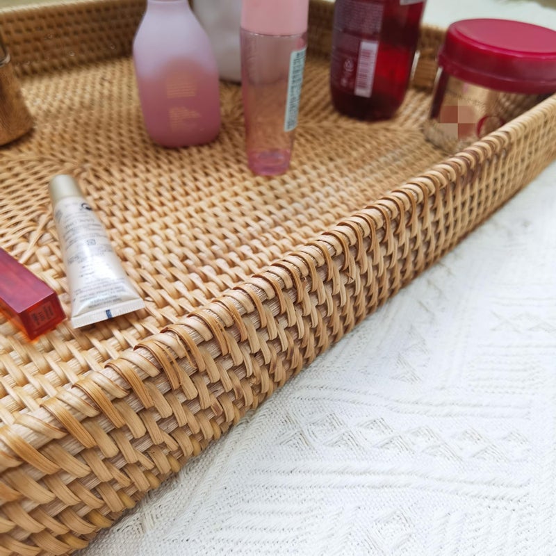 i-lan 20 Inch Handmade Rectangular Countertop Serving Trays with Cutout Handles,Rustic Decorative Rattan Woven Platter Holding Breakfast,Fruits,All Dish and Table Accessories. - Image 3