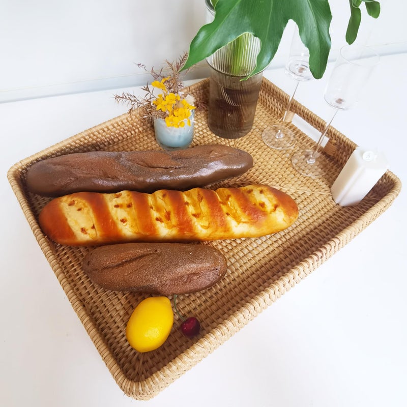 i-lan 20 Inch Handmade Rectangular Countertop Serving Trays with Cutout Handles,Rustic Decorative Rattan Woven Platter Holding Breakfast,Fruits,All Dish and Table Accessories. - Image 4