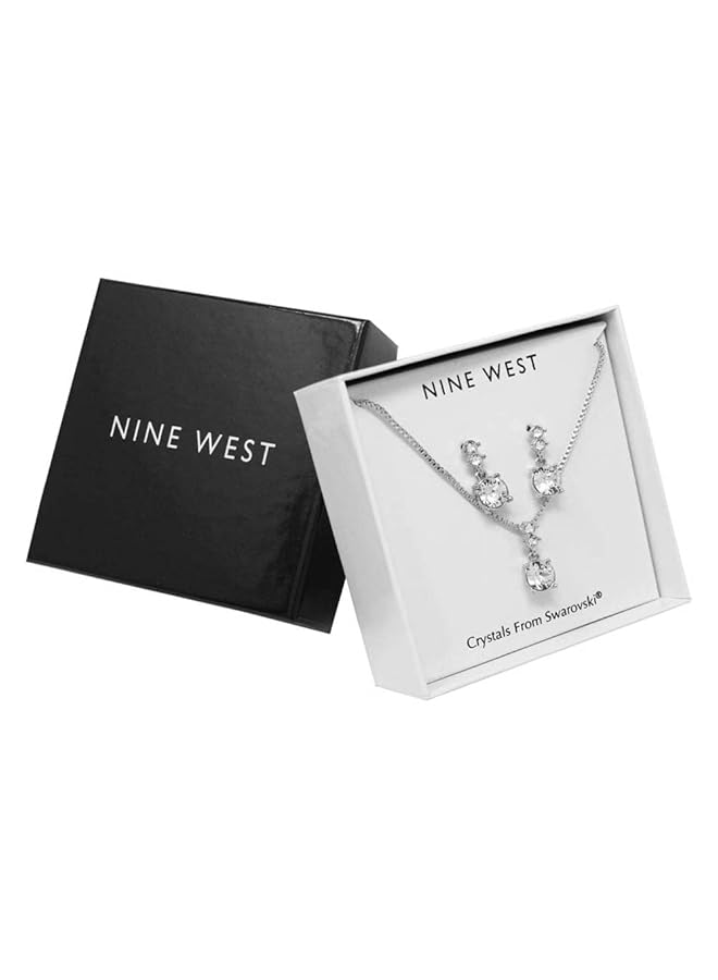 ناين ويست طقم من قلادة وأقراط باللون الفضي - Image 2