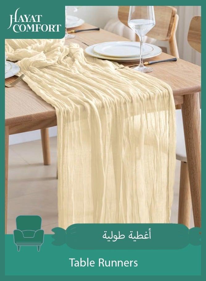 Hayat Comfort Boho Beige Table Runner + 10 Ivory Satin Napkins Set — Wedding Reception Decoration Bundle, Cheesecloth Muslin Runner (90×400 cm) & Soft Satin Dinner Napkins (43×43 cm) for Baby Shower / Birthday / Party - Image 2