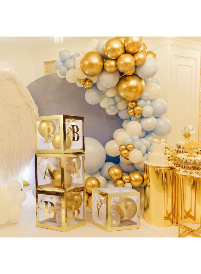 Baby Boxes with Letters, 6 transparent balloon boxes and 52 letters for   Birthday Wedding Baby Shower Decorations （Gold) - Image 5