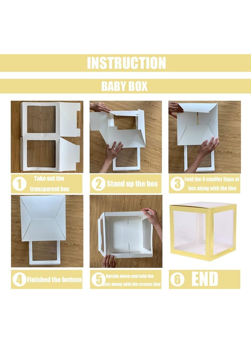 Baby Boxes with Letters, 6 transparent balloon boxes and 52 letters for   Birthday Wedding Baby Shower Decorations （Gold) - Image 2