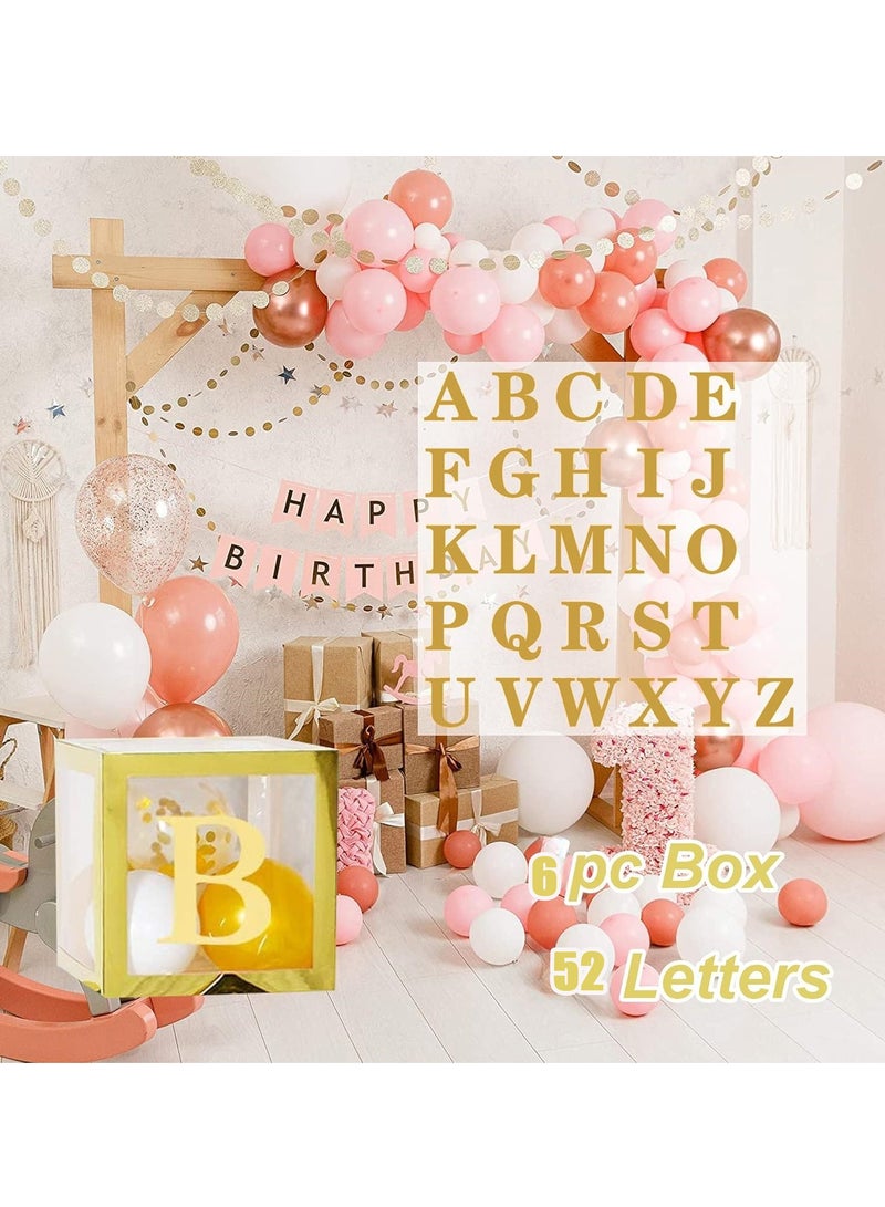 Baby Boxes with Letters, 6 transparent balloon boxes and 52 letters for   Birthday Wedding Baby Shower Decorations （Gold) - Image 1