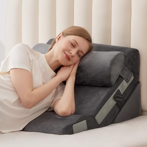 MEGCXIT 3PCS Bed Wedge Pillow for Headboard, Adjustable Wedge Pillow for Sleep Apnea, 23” Wide Triangle Pillow Wedge Set for After Surgery, Acid Reflux Relief, Snoring, Neck&Back Support, Grey - Image 1