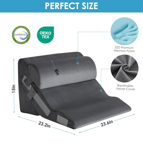 MEGCXIT 3PCS Bed Wedge Pillow for Headboard, Adjustable Wedge Pillow for Sleep Apnea, 23” Wide Triangle Pillow Wedge Set for After Surgery, Acid Reflux Relief, Snoring, Neck&Back Support, Grey - Image 3