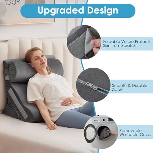 MEGCXIT 3PCS Bed Wedge Pillow for Headboard, Adjustable Wedge Pillow for Sleep Apnea, 23” Wide Triangle Pillow Wedge Set for After Surgery, Acid Reflux Relief, Snoring, Neck&Back Support, Grey - Image 5