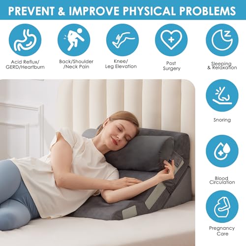 MEGCXIT 3PCS Bed Wedge Pillow for Headboard, Adjustable Wedge Pillow for Sleep Apnea, 23” Wide Triangle Pillow Wedge Set for After Surgery, Acid Reflux Relief, Snoring, Neck&Back Support, Grey - Image 4