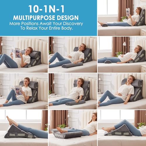 MEGCXIT 3PCS Bed Wedge Pillow for Headboard, Adjustable Wedge Pillow for Sleep Apnea, 23” Wide Triangle Pillow Wedge Set for After Surgery, Acid Reflux Relief, Snoring, Neck&Back Support, Grey - Image 2